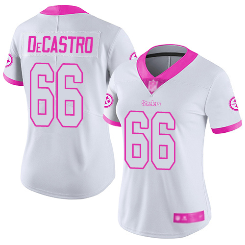 Women Pittsburgh Steelers Football #66 Limited White Pink David DeCastro Rush Fashion Nike NFL Jersey->women nfl jersey->Women Jersey